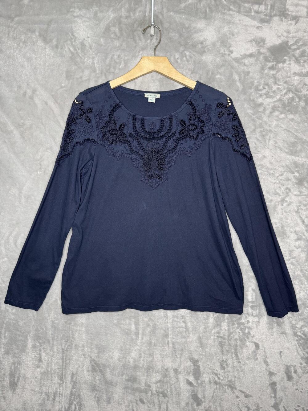 Sundance Shirt Womens Small Blue Floral Embroidered Cutout Yoke Long Sleeve Boho